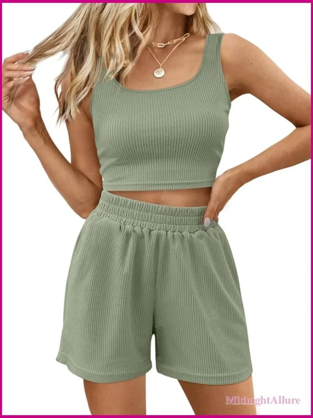 Womens Two Piece Summer Outfits Sleeveless Crop Top High Waisted Shorts Lounge